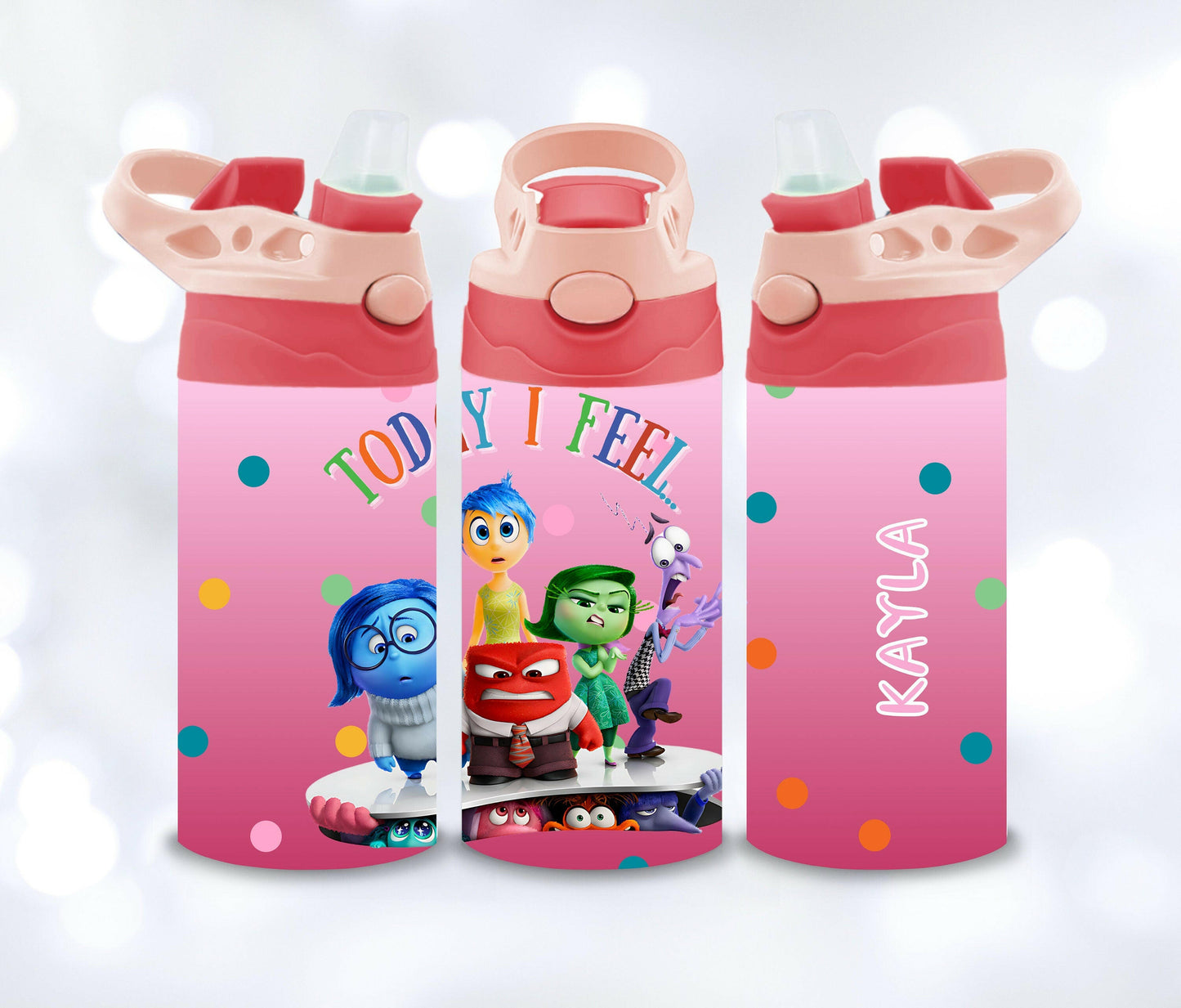 Kids Princess and Movies 12oz Water Bottle with NAME, Children's Designs Super Cute perfect Gift for Toddler Kids, Flip Top and BPA free