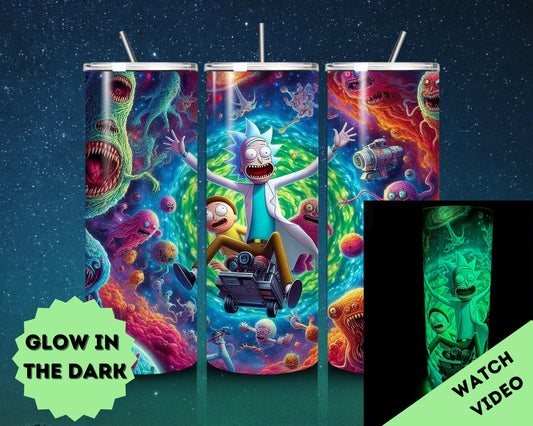 Glow in the Dark Rick and Morty 20oz Tumbler Coffee Water Insulated Travel Cup, To match Your Halloween Costume