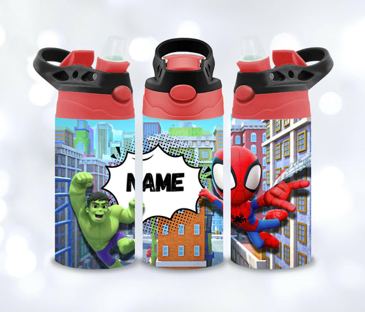 Kids Personalized Spidey and Friends 12oz Insulated Straw Cup, Custom Tumbler with Name for Back to School Spidey and Hulk Marvel Superhero