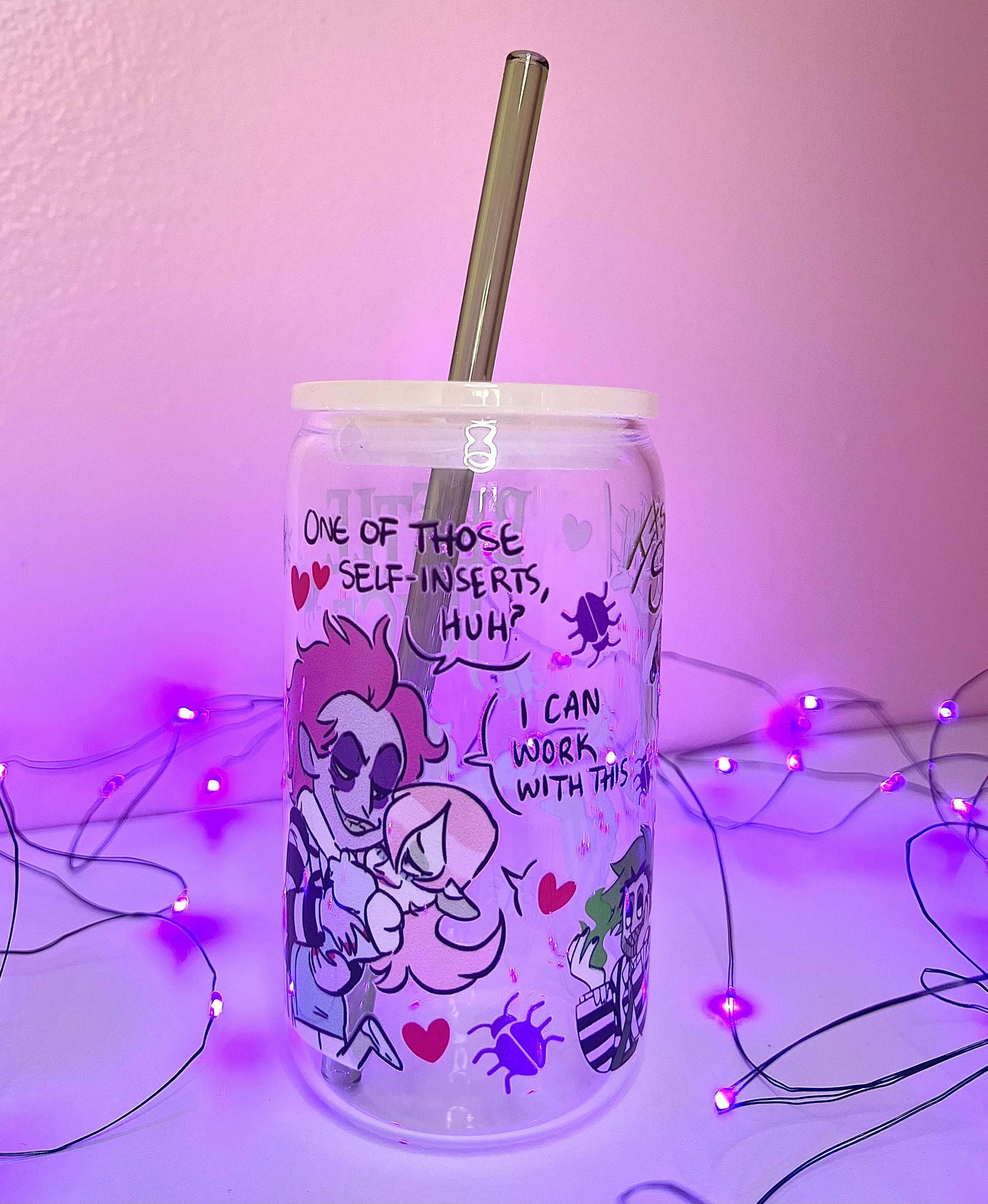 Ghost With the Most 16oz Glass Tumbler, Beetlejuice Tumbler, Beetlejuice Cup, 16oz Mug with Lid and Straw perfect Halloween gift