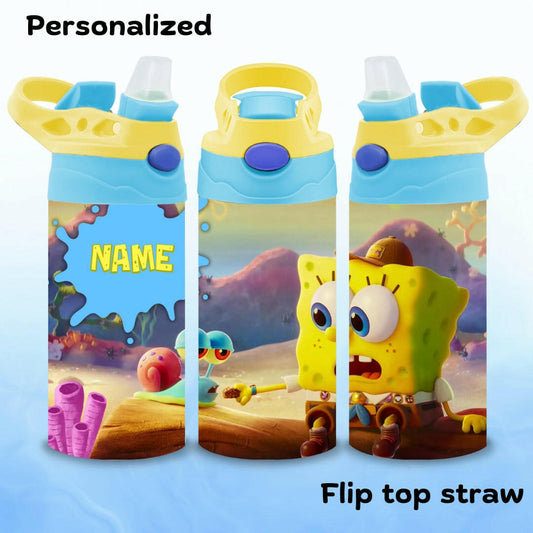 Kids Personalized Water Bottle Custom with Name 12oz Cup, Flip Top Tumbler, Kids Custom Thermal Travel Cup with Straw for School