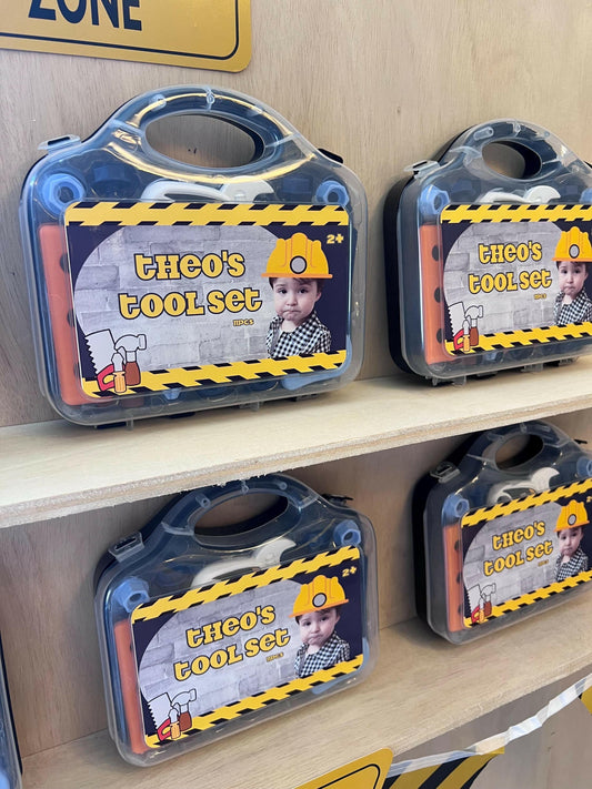 Party Favor Construction Theme Personalized Worker Tool Set, Kids Gift Trunk, Custom With Your Face Photo and Name Birthday Decor