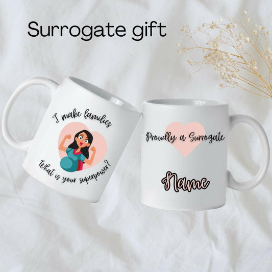 Surrogate Mug Gift 11oz Coffee Mug with Name, I make Families What is your Superpower Mom to be gift