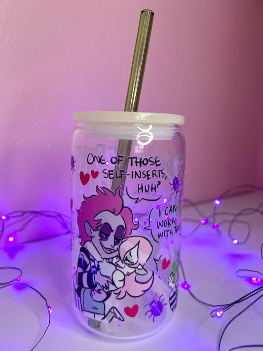 Ghost With the Most 16oz Glass Tumbler, Beetlejuice Tumbler, Beetlejuice Cup, 16oz Mug with Lid and Straw perfect Halloween gift