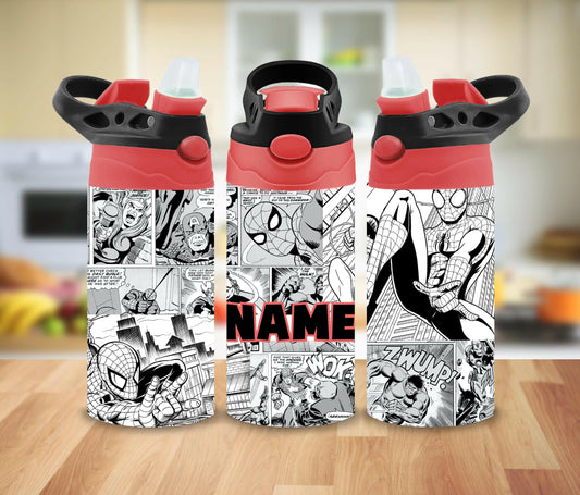 Boy Personalized Cup 12oz Insulated Straw Cup, Custom Tumbler with Name for Back to School, Superhero Bottle
