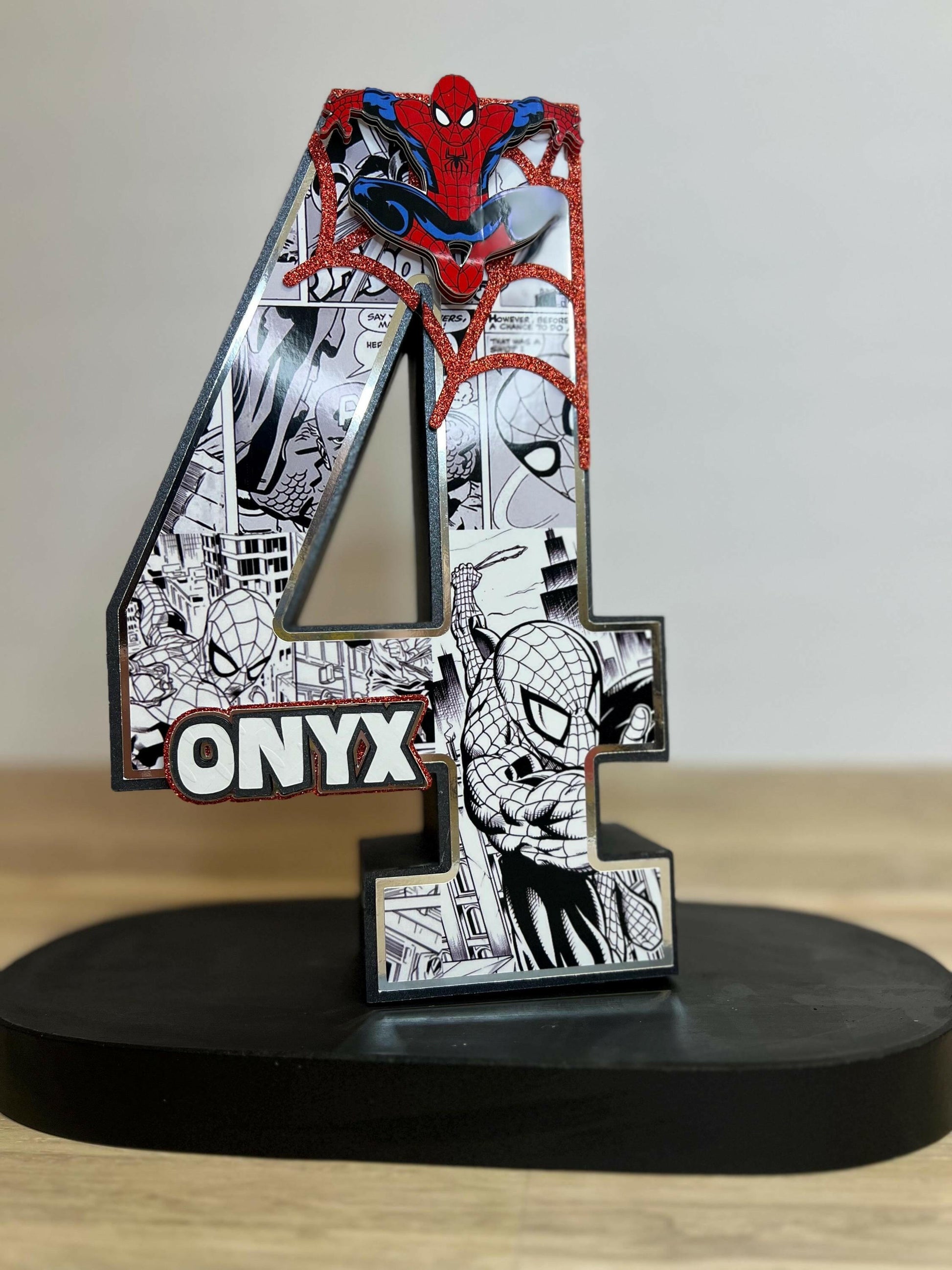 Boys Party Decor 3D Number, Spiderman Party, Tabletop decoration and Centerpiece 10” tall Custom with Name and Age
