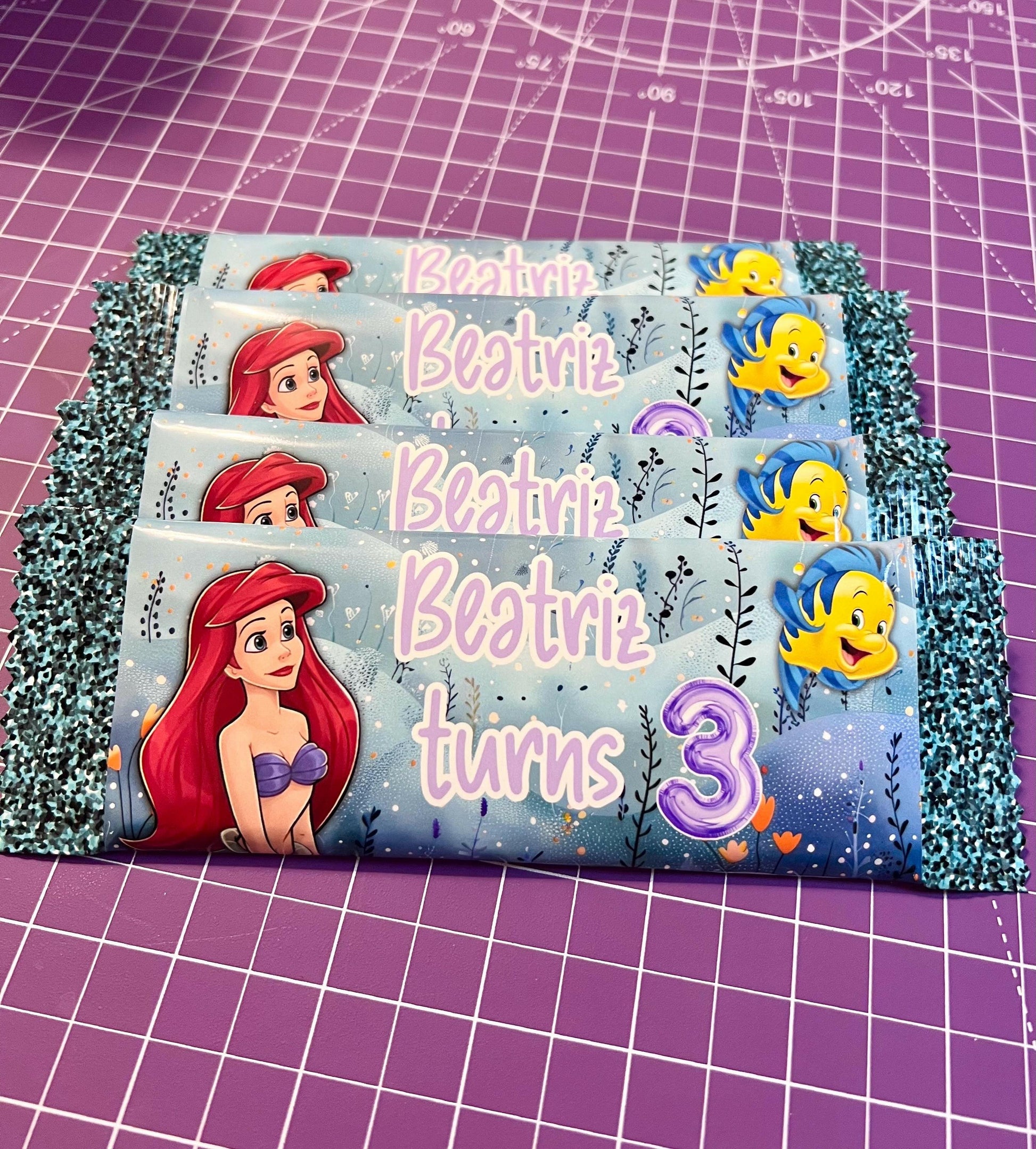 Girls Party Favor Bundle of Personalized Chocolate Bars 1.5oz Mermaid Party, Tabletop decoration, Custom with Name and Age