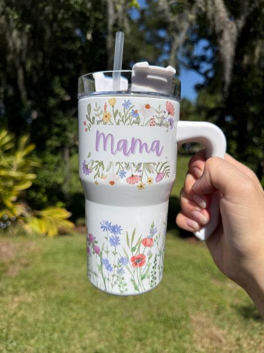 Mama Tumbler Floral, Mama Gift, Personalized Mom Birthday Gift 20oz 40oz Tumbler, Mom Cup