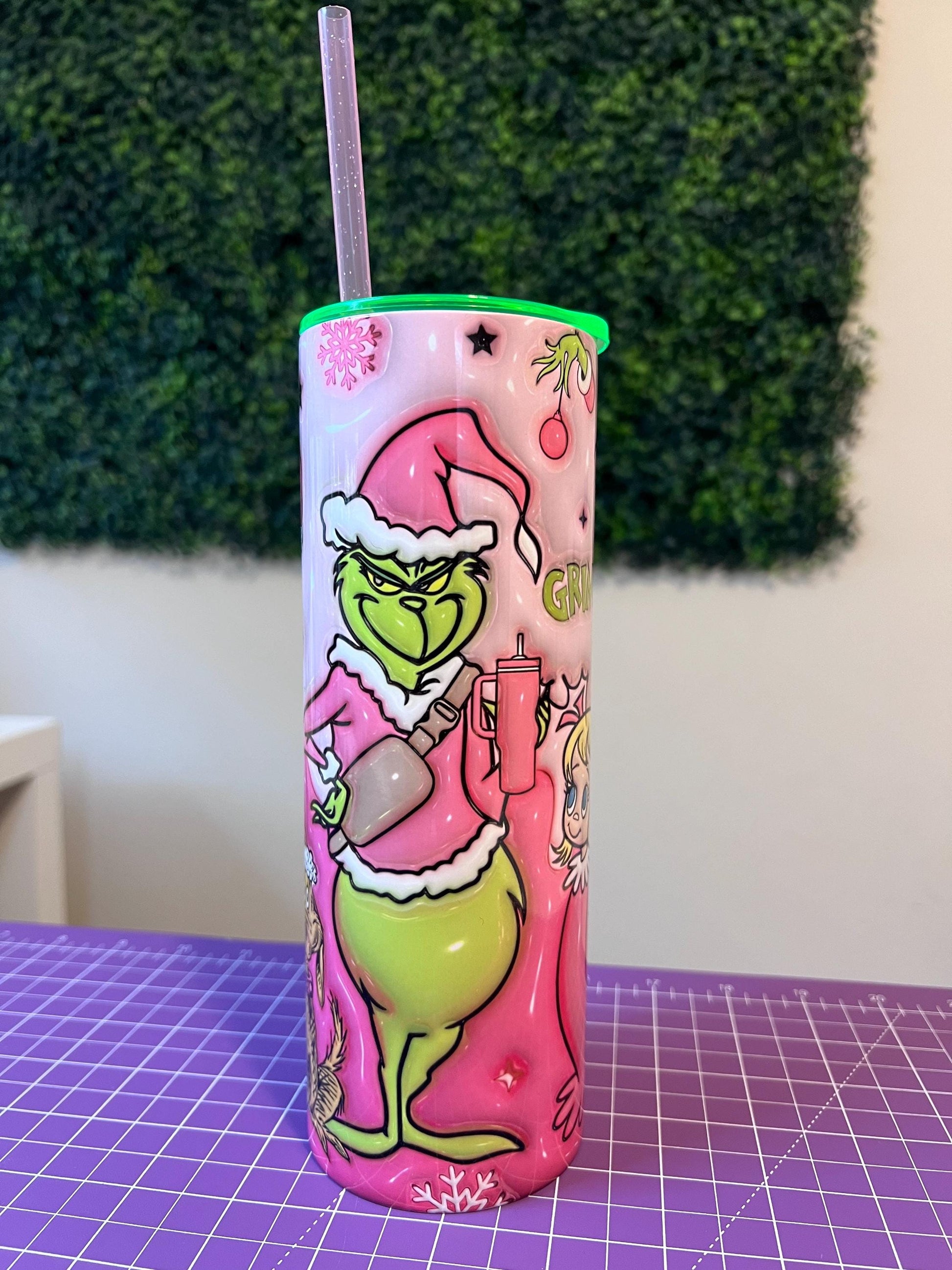 Holiday Tumbler 20oz Cup with Handle, Pink Christmas, Christmas Tree, 3D Tumbler, perfect Holiday Gift