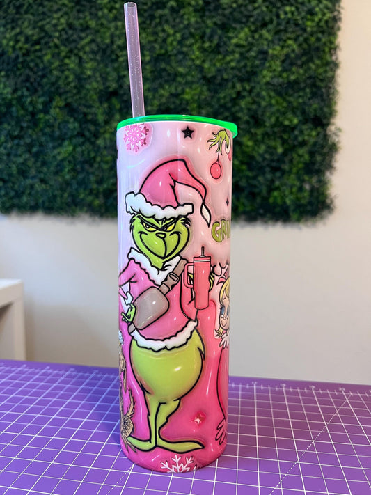 Holiday Tumbler 20oz Cup with Handle, Pink Christmas, Christmas Tree, 3D Tumbler, perfect Holiday Gift