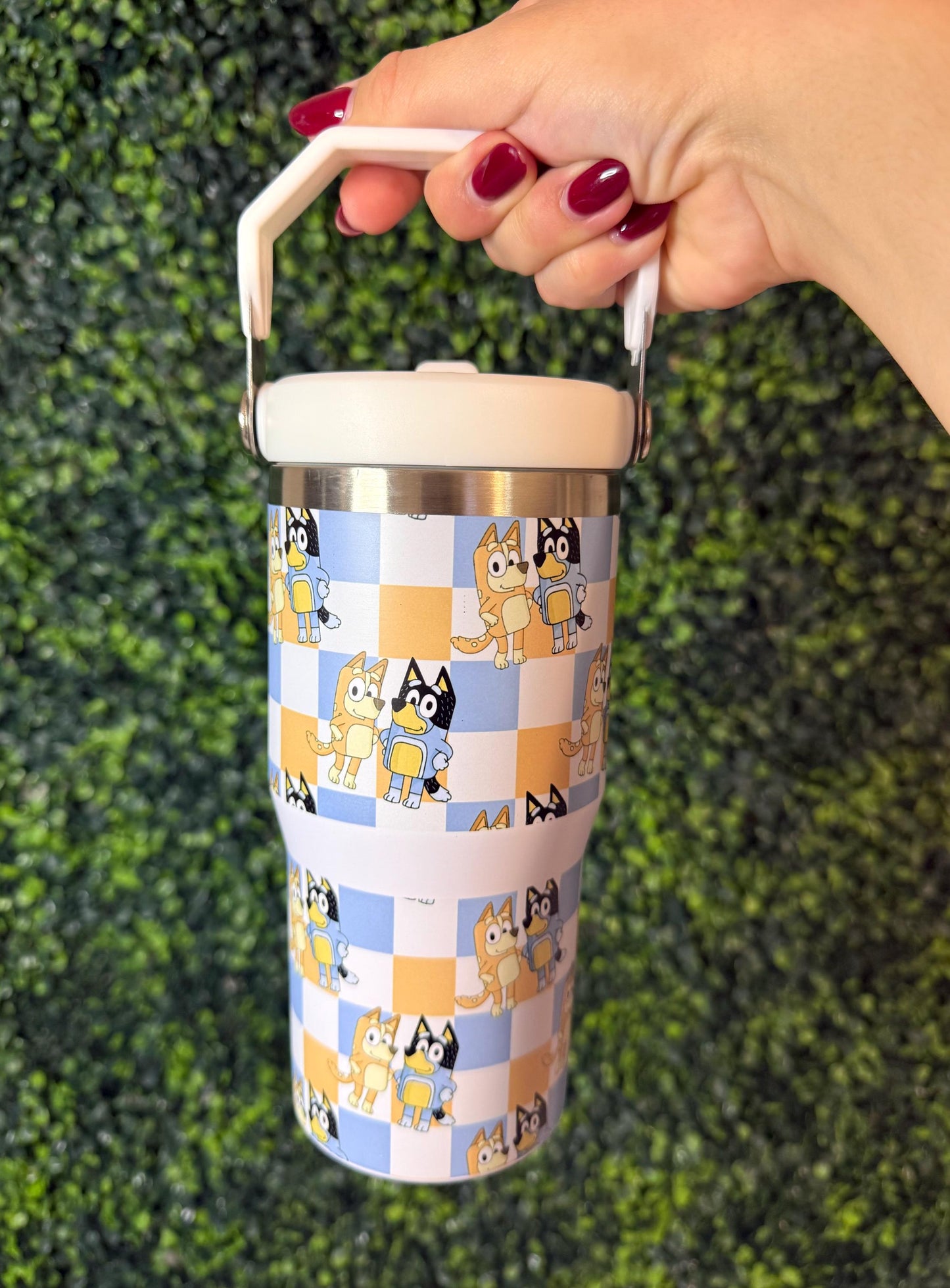 Kids Tumbler 20oz Flip Straw Water Bottle, Bluey, Bluey Bingo, Tumbler with Handle, perfect Birthday Gift, Blue Dog
