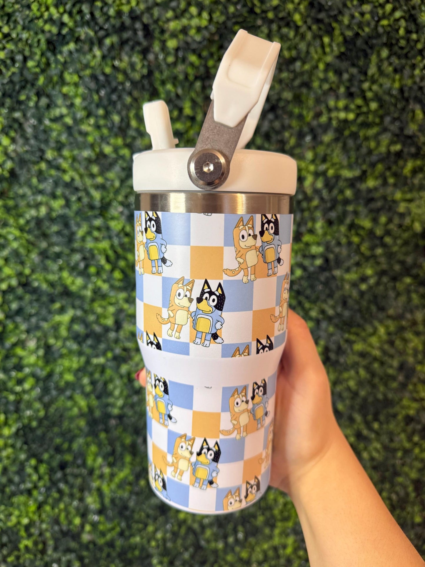Kids Tumbler 20oz Flip Straw Water Bottle, Bluey, Bluey Bingo, Tumbler with Handle, perfect Birthday Gift, Blue Dog