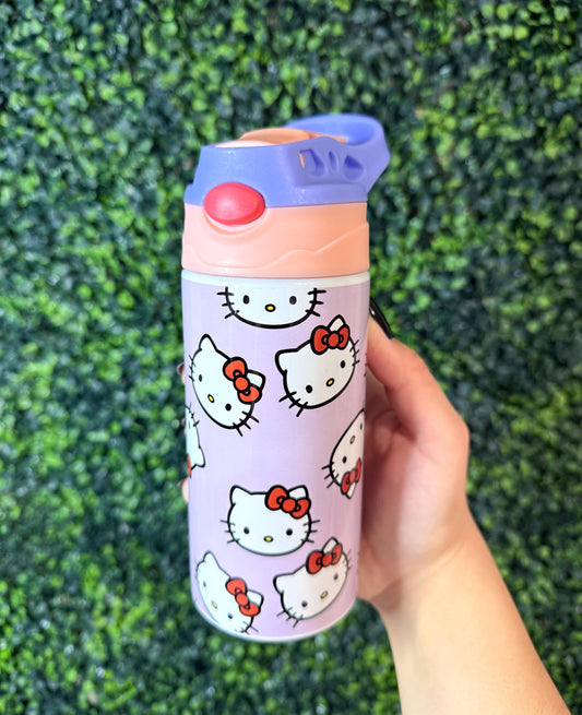 Kids Personalized Kitty 12oz Insulated Straw Cup, Custom Tumbler for Back to School Hello Kitty, Pink Lid