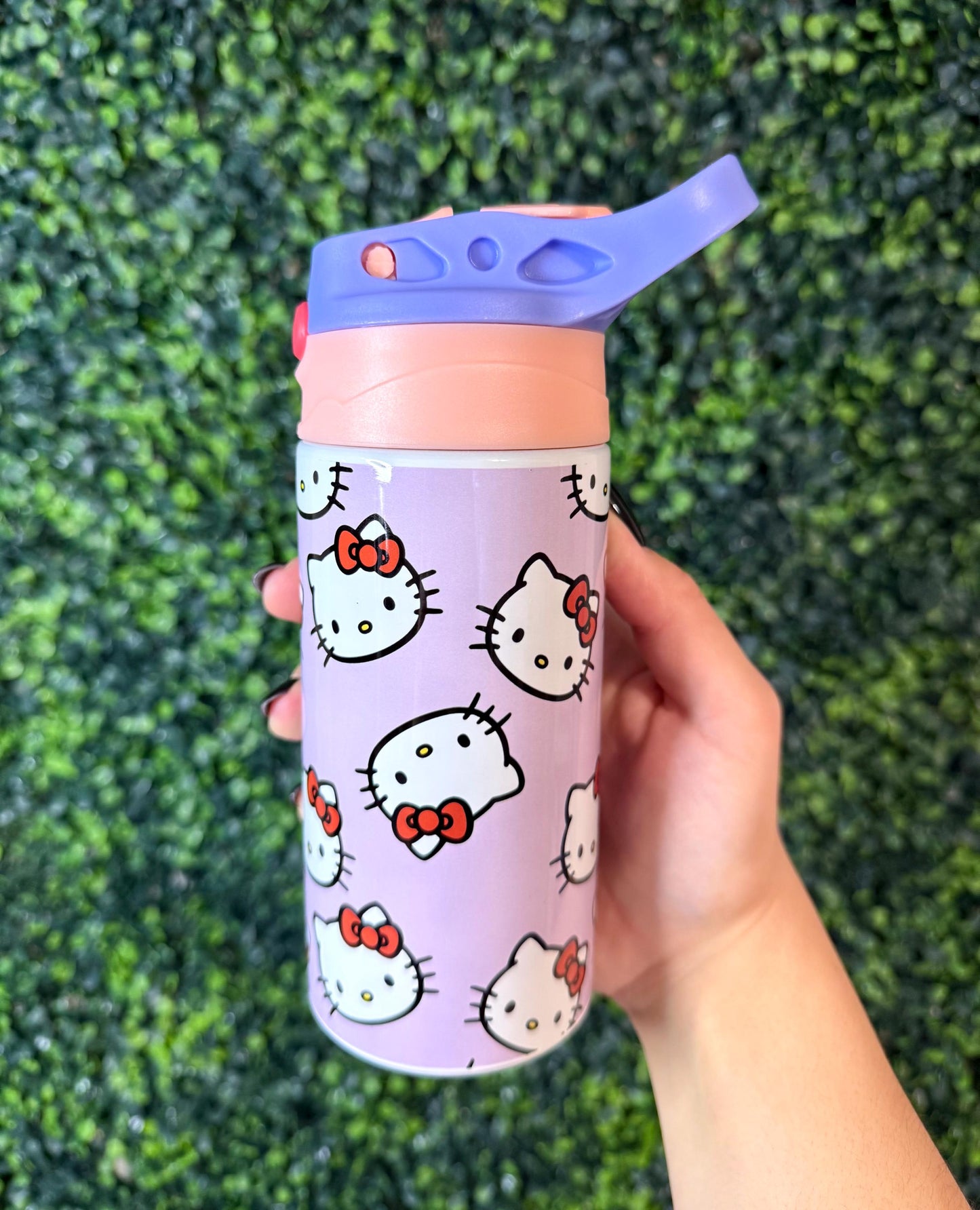 Kids Personalized Kitty 12oz Insulated Straw Cup, Custom Tumbler for Back to School Hello Kitty, Pink Lid