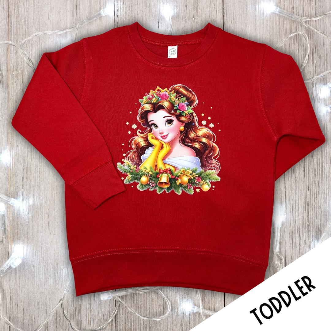 Kids Christmas Sweatshirt, Girls Christmas Sweatshirt, Christmas Princess, Sweatshirt for toddler, Belle for girls, Christmas Sweater Party