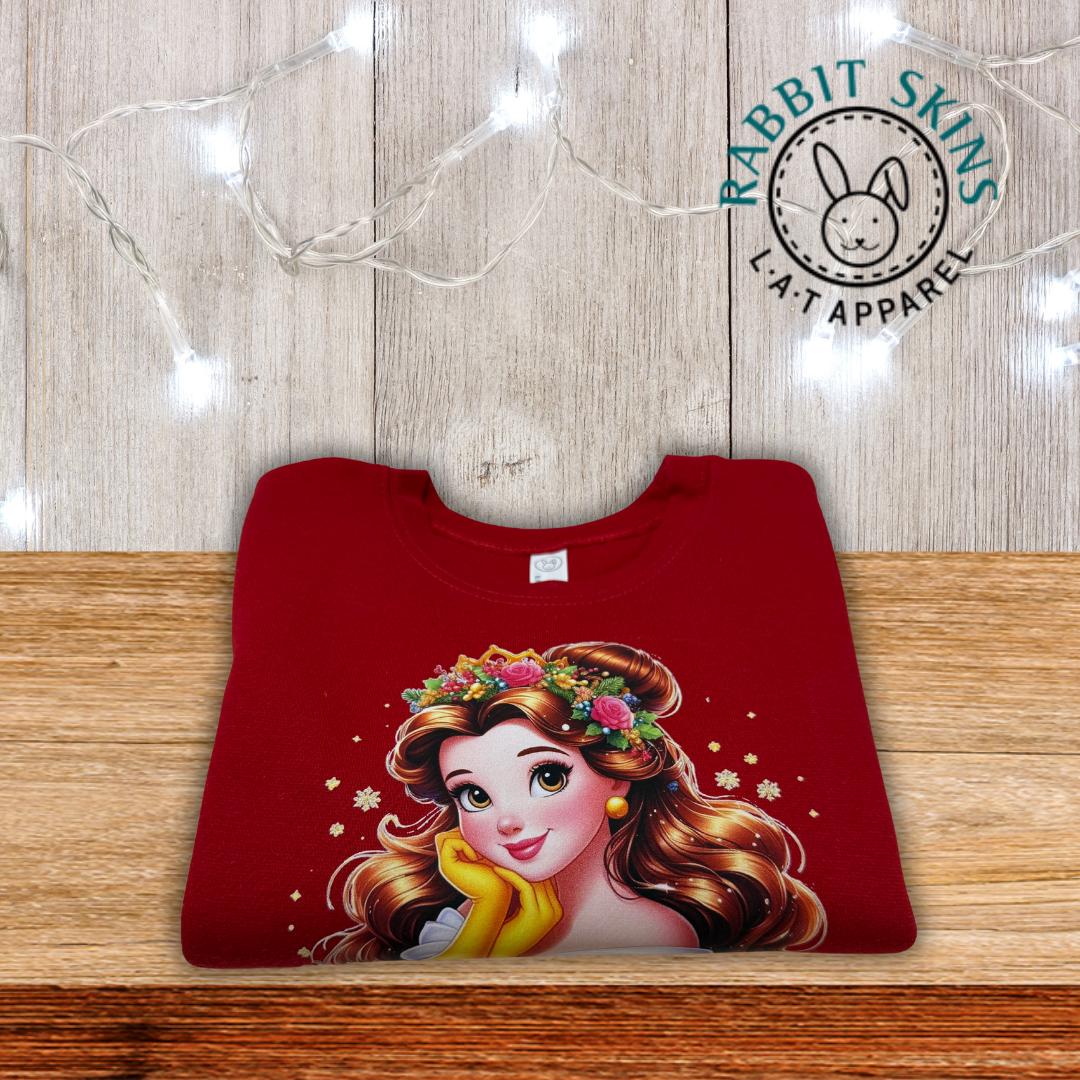 Kids Christmas Sweatshirt, Girls Christmas Sweatshirt, Christmas Princess, Sweatshirt for toddler, Belle for girls, Christmas Sweater Party