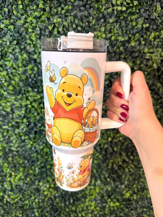 Winnie the Pooh, Tumbler 40oz, Stainless Steel Cup with Handle, Bear Water Bottle, Pooh bear, perfect gift for her