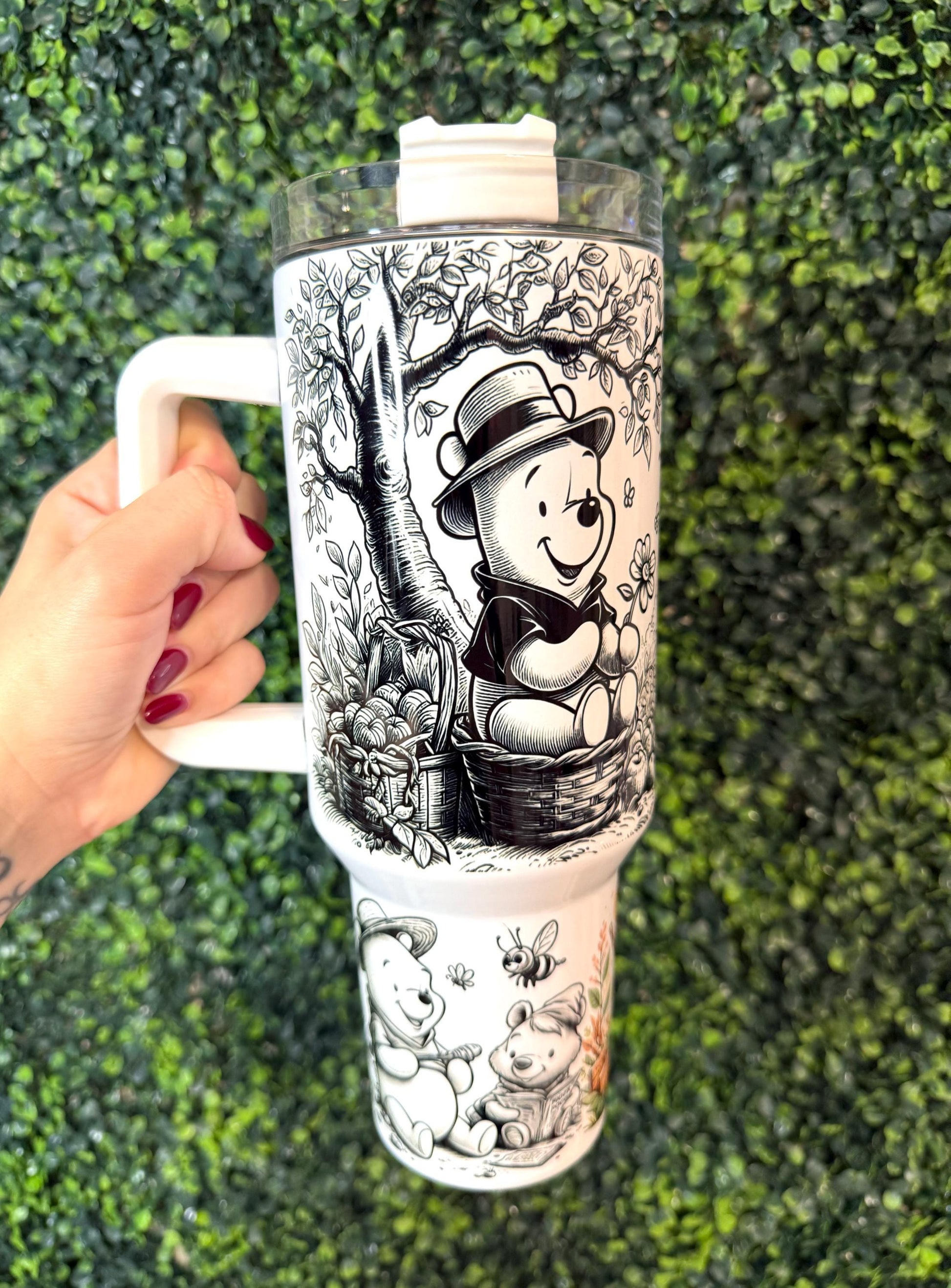 Winnie the Pooh, Tumbler 40oz, Stainless Steel Cup with Handle, Bear Water Bottle, Pooh bear, perfect gift for her
