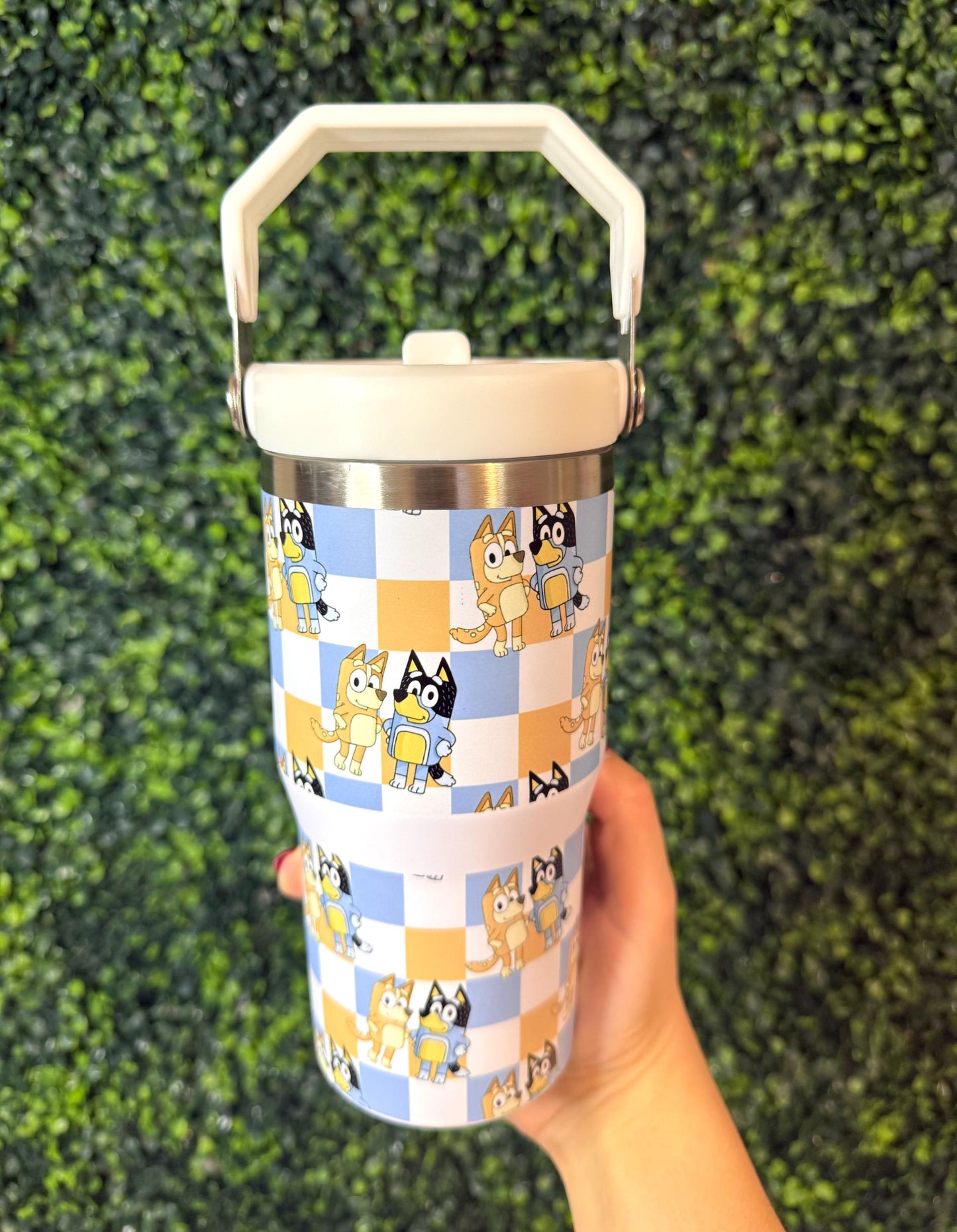 Kids Tumbler 20oz Flip Straw Water Bottle, Bluey, Bluey Bingo, Tumbler with Handle, perfect Birthday Gift, Blue Dog