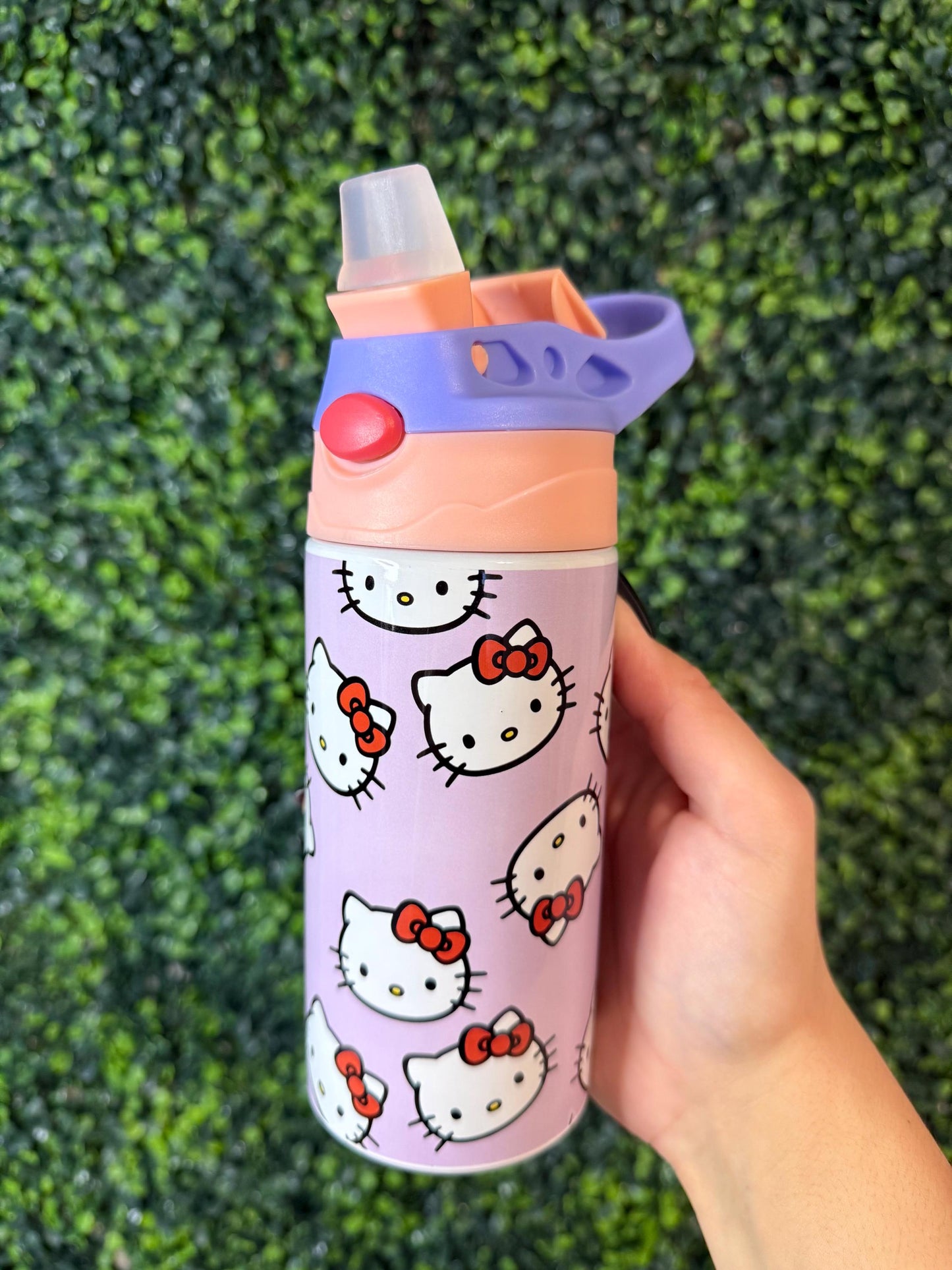 Kids Personalized Kitty 12oz Insulated Straw Cup, Custom Tumbler for Back to School Hello Kitty, Pink Lid