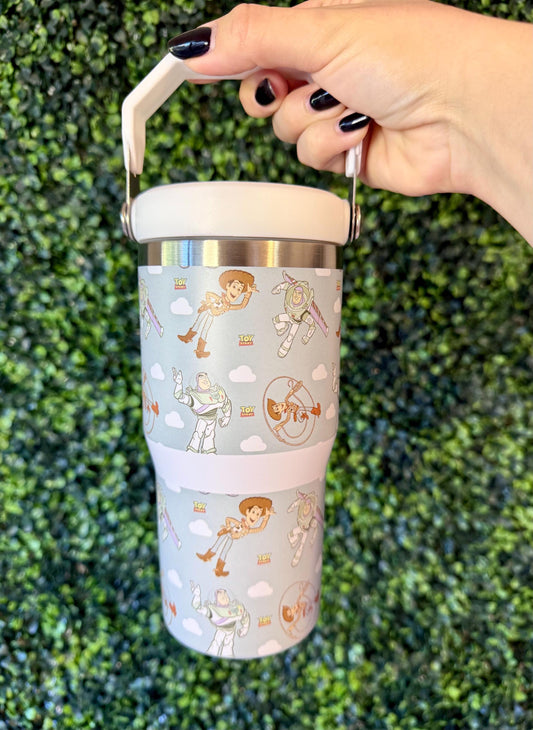 Kids Tumbler 20oz Flip Straw Water Bottle, Toy Story, Woody Buzz Lightyear, Tumbler with Handle, perfect Birthday Gift, Toy Story bottle