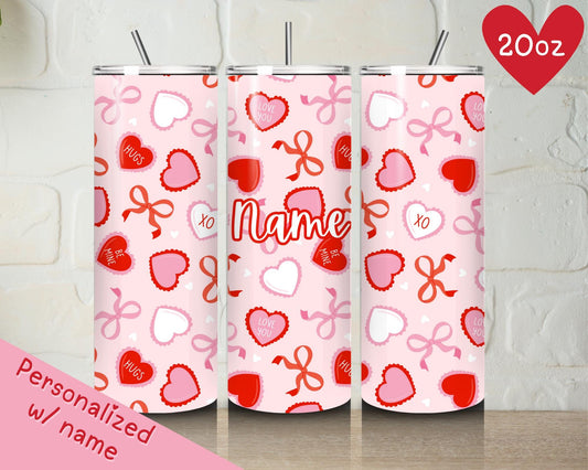 Valentines Day Gift Tumbler, 20oz Skinny Tumbler for Girlies, Valentine Heart Pattern, Galentine's gift, Gift for her