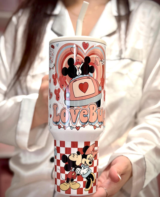 Personalized Valentines 40oz Tumbler Minnie & Mickey Valentines, Lovebug, Valentines Day gift, Stainless straw with Silicone tip