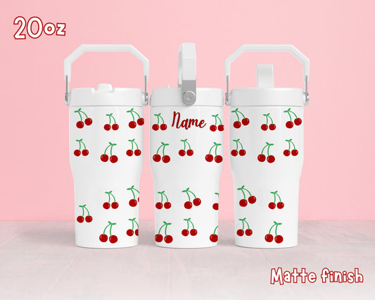 Personalized Tumbler 20oz Flip Straw Water Bottle, Cherry, Cherries, Tumbler with Handle, Kids Tumbler, Birthday Gift, Stanley personal
