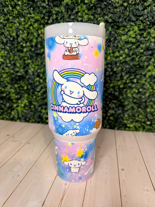 Cinnamoroll Tumbler 40oz with Handle, HK, Cinnamon Roll and friends, Rainbow tumbler, Kawaii tumbler, Kitty and friends, Kawaii gift
