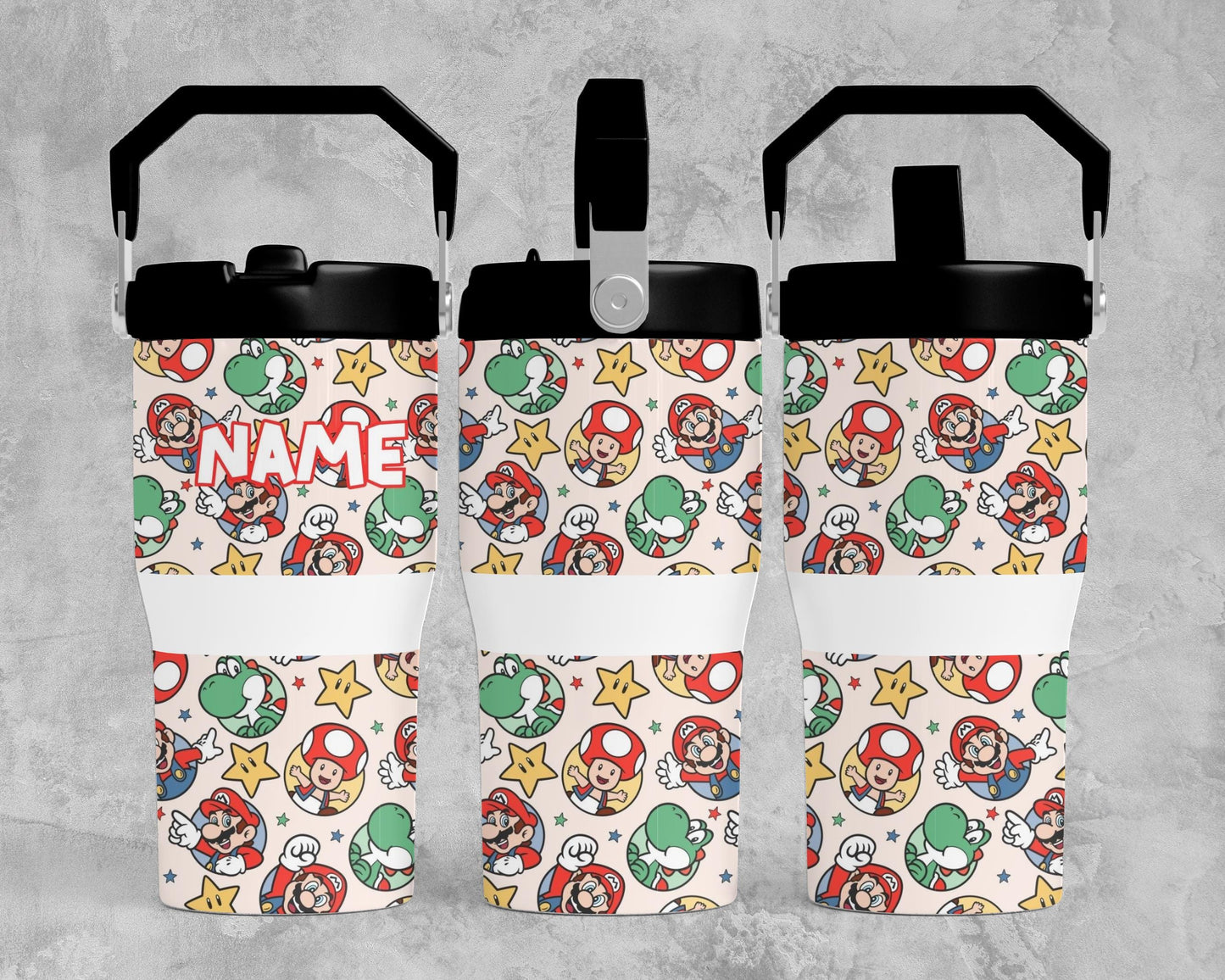 Kids Tumbler 20oz Flip Straw Water Bottle, Super Mario, Tumbler with Handle, perfect Birthday Gift, Nintendo Mario