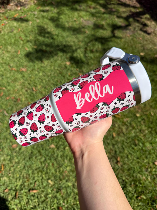 Personalized Tumbler with Name, Strawberry Tumbler 30oz Cup w/ carry handle, Pink Strawberry Cup, 30oz Coffee mug, Trendy Summer Fruit, Gift