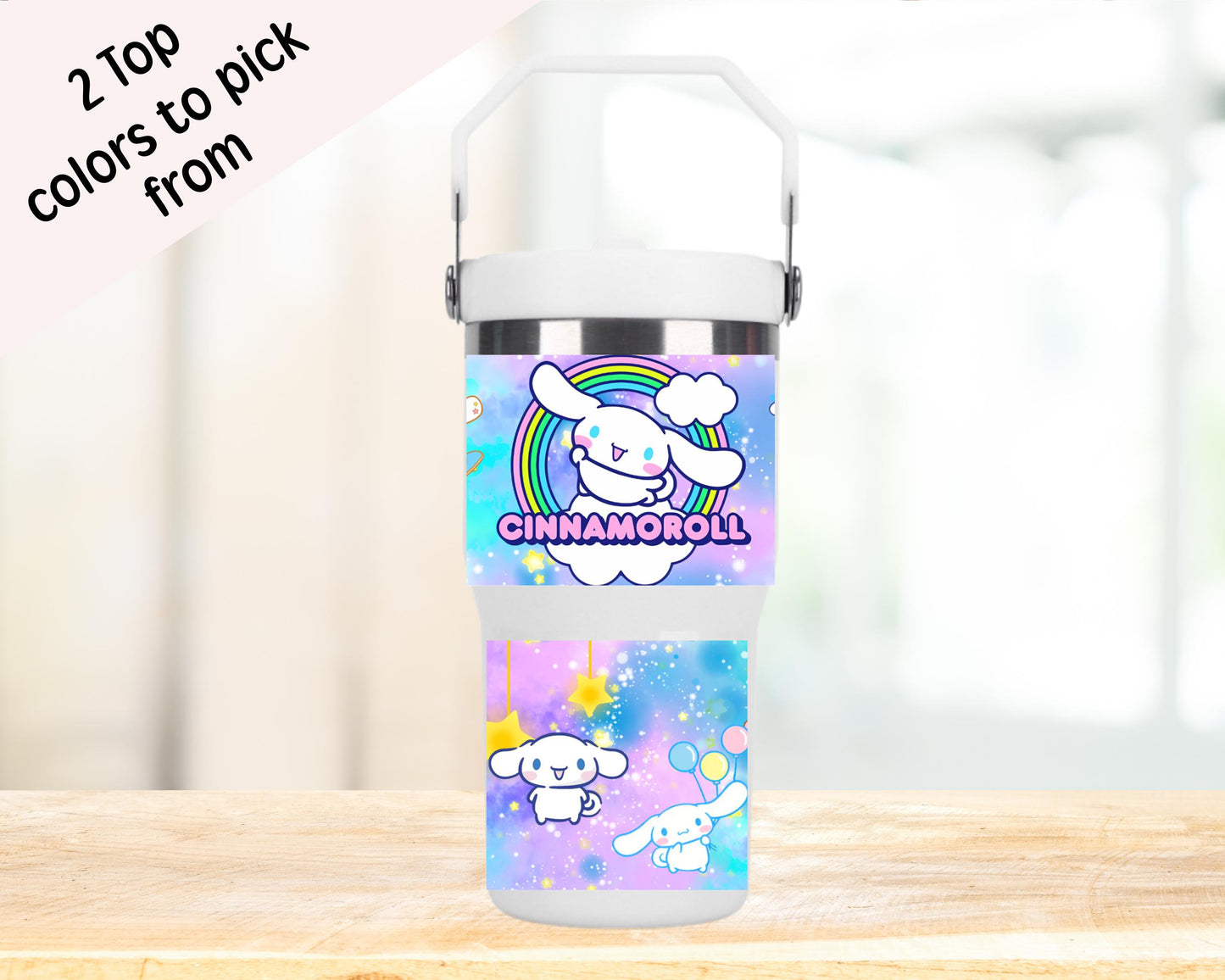 Rainbow Kawaii Tumbler 20oz Flip Straw Water Bottle, Cinnamoroll, Tumbler with Handle, Kids Cup, perfect Birthday Gift, Cinnamon Roll