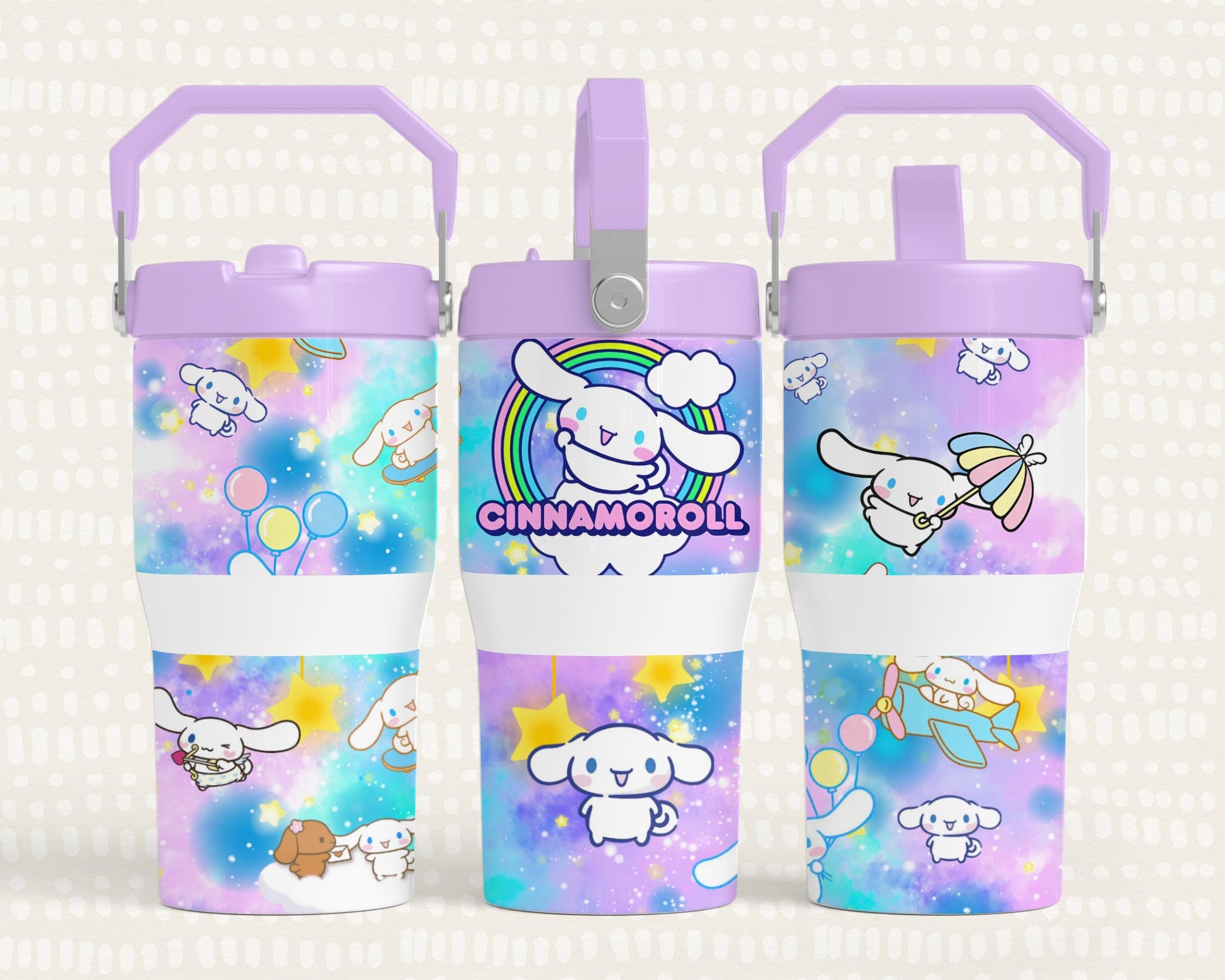 Rainbow Kawaii Tumbler 20oz Flip Straw Water Bottle, Cinnamoroll, Tumbler with Handle, Kids Cup, perfect Birthday Gift, Cinnamon Roll