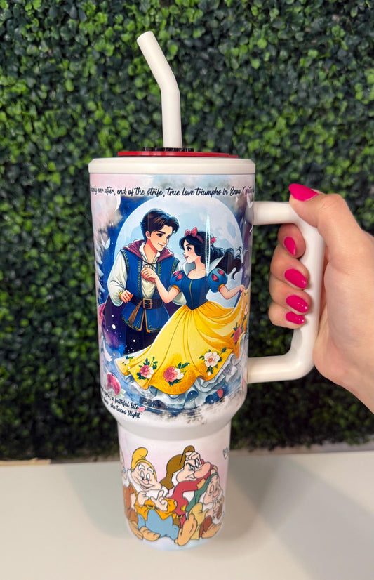 Snow White Princess Tumbler, 40oz Personalized Tumbler with Handle, Dwarf Character, Stainless Steel Cup