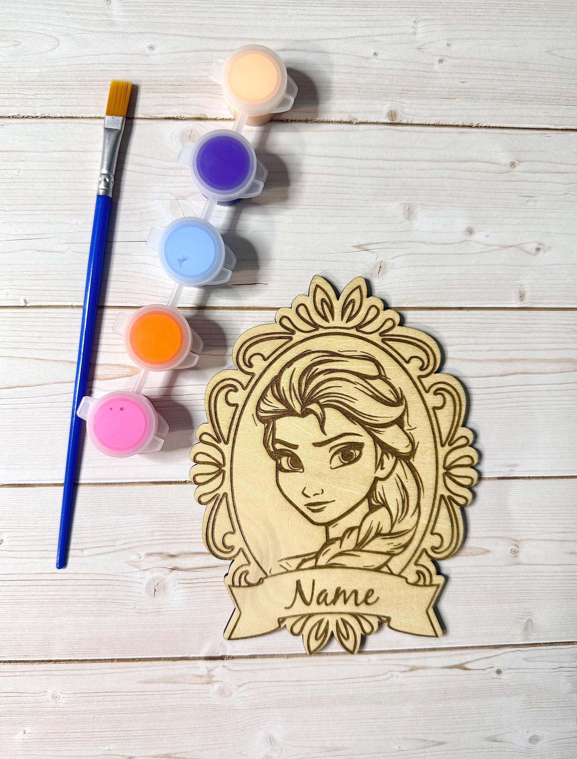 Frozen Party Favor, Elsa Anna Custom Wood coloring kit, Painting kit for kids, Personalized Princess Party favor, Frozen Birthday