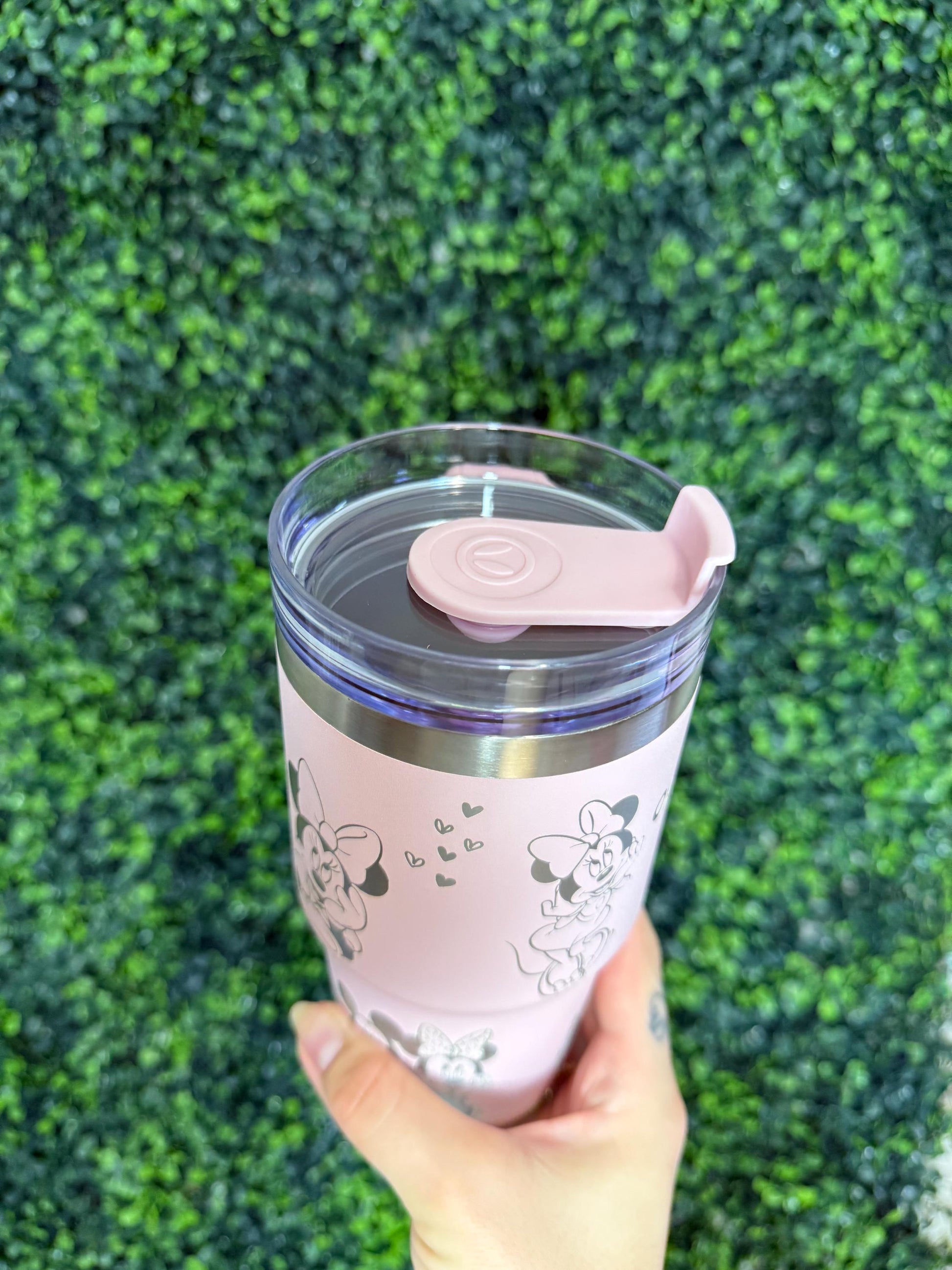 Personalized Disney Engraved Tumbler 20oz Minnie Mouse Tumbler with Name engraved, Pink cup with handle and lid, Cute Disney lover Gift