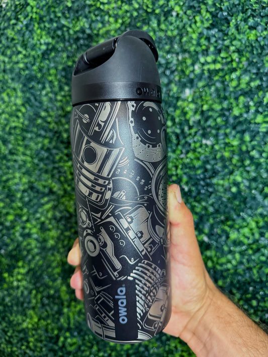 Custom Engraved Owala for men, Car Lover Engine, 32oz Free Sip, Cup for him, Engraved tumbler, Black tumbler, Gift for husband, Gift for men