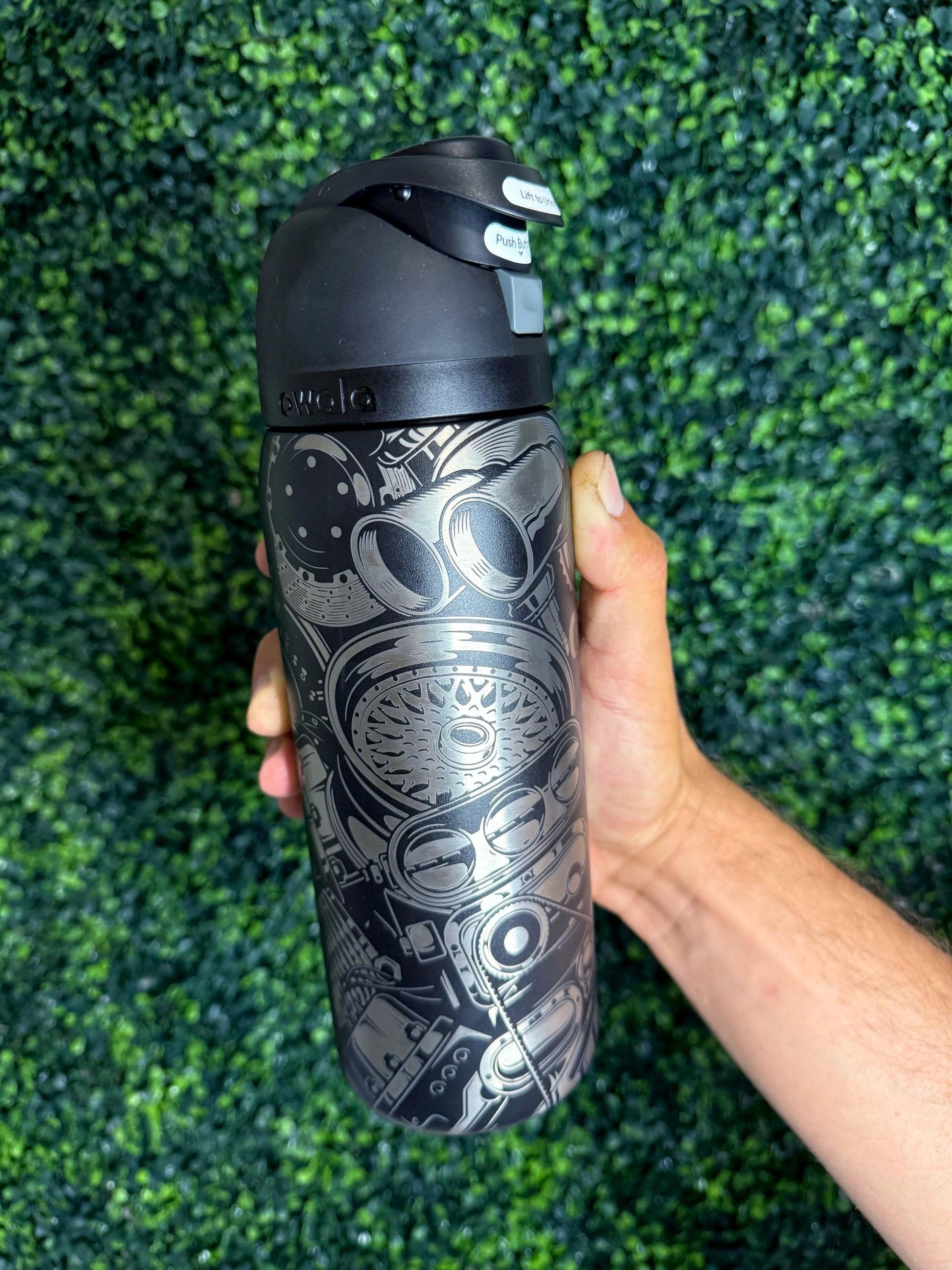 Custom Engraved Owala for men, Car Lover Engine, 32oz Free Sip, Cup for him, Engraved tumbler, Black tumbler, Gift for husband, Gift for men