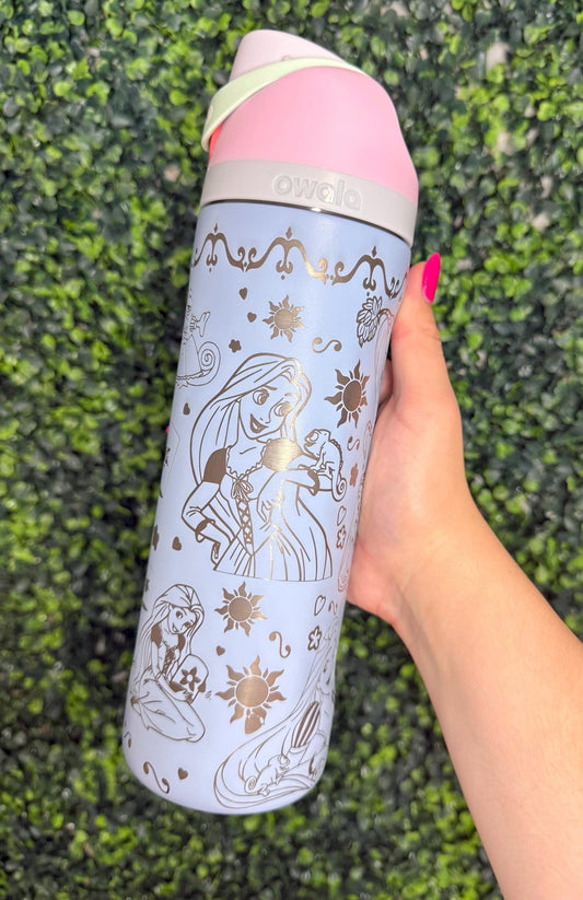 Custom Engraved Owala, Tangled Movie Princess, 24oz Free Sip, Engraved tumbler, Rapunzel princess