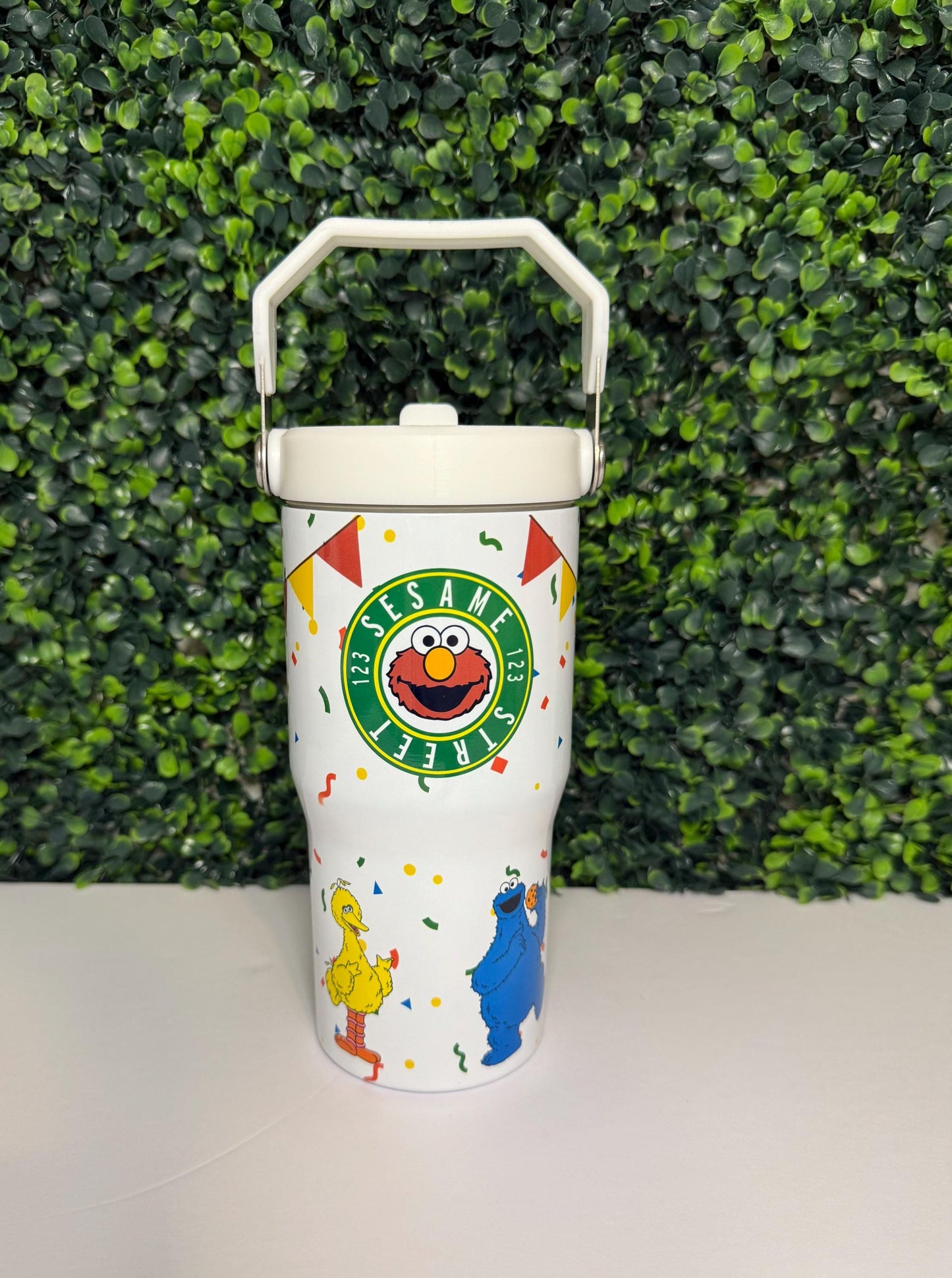 Kids Tumbler 20oz Cup with Handle, Elmo Sesame Street Cookie Monster, Kids Water Bottle, perfect Birthday Gift for Back to school