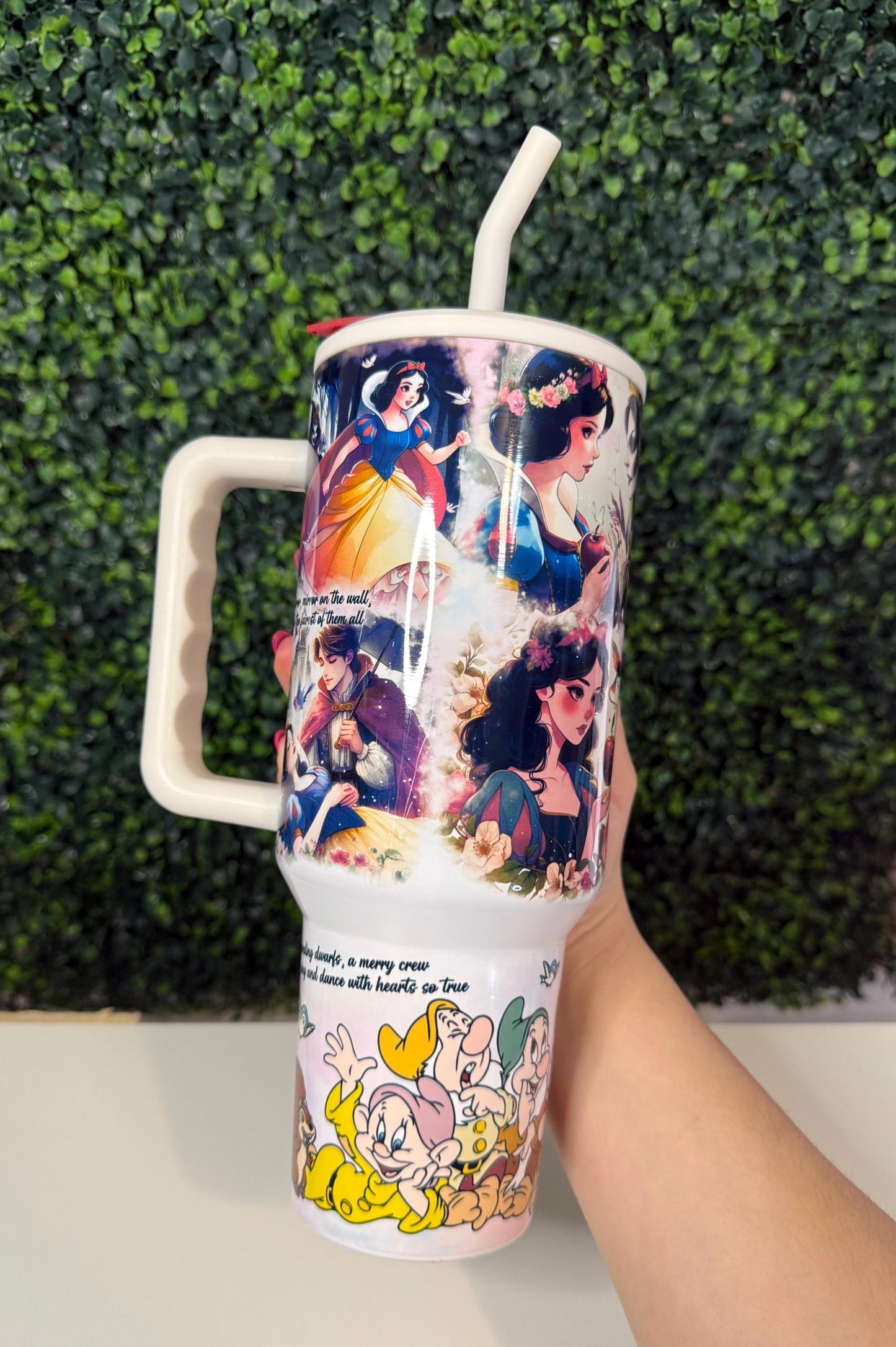 Snow White Princess Tumbler, 40oz Personalized Tumbler with Handle, Dwarf Character, Stainless Steel Cup