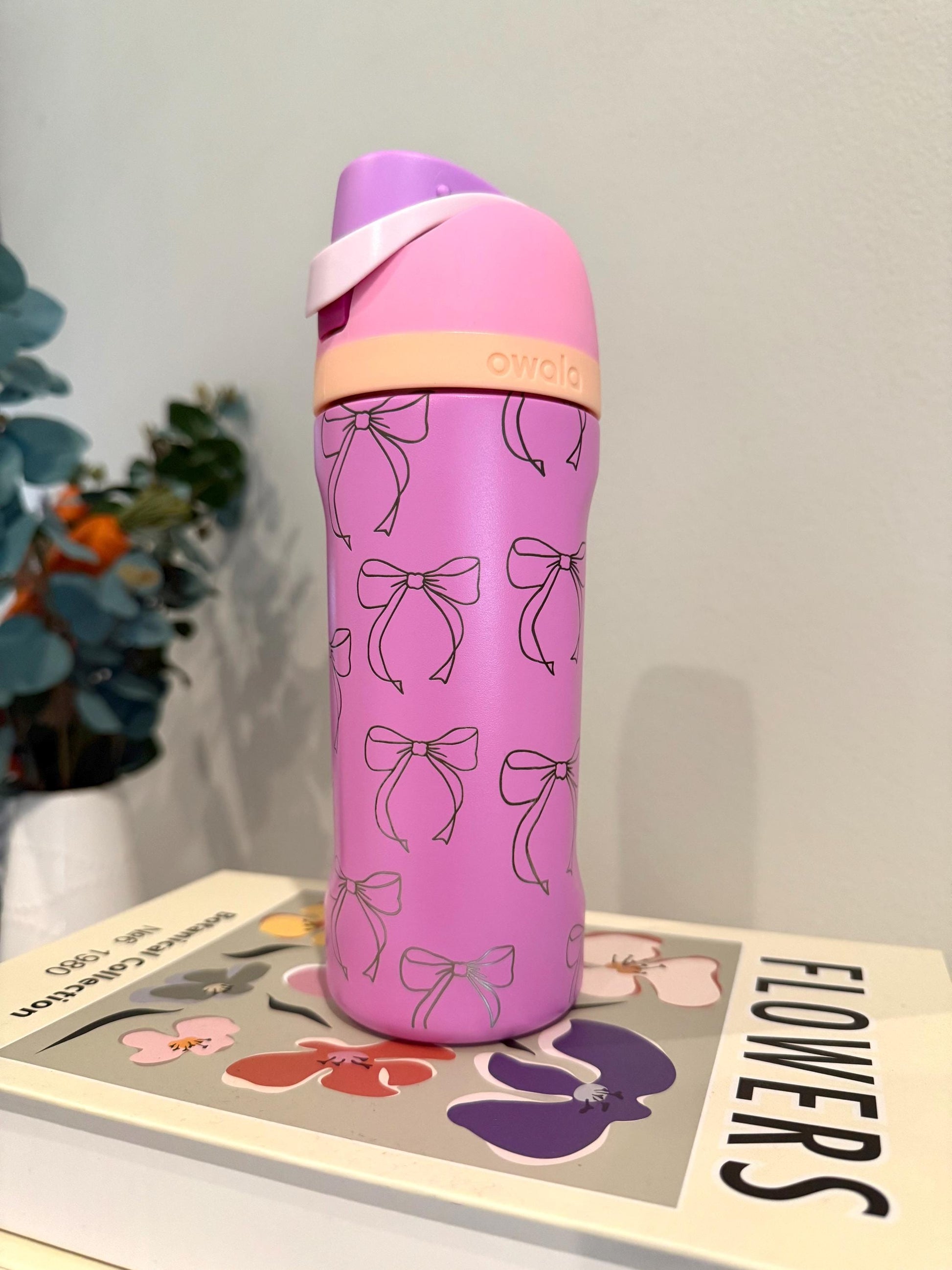 Custom Kids Engraved Owala, Pink Bows Coquette Girly Tumbler, 16oz Free Sip, Engraved tumbler, Engraved Gift for girls
