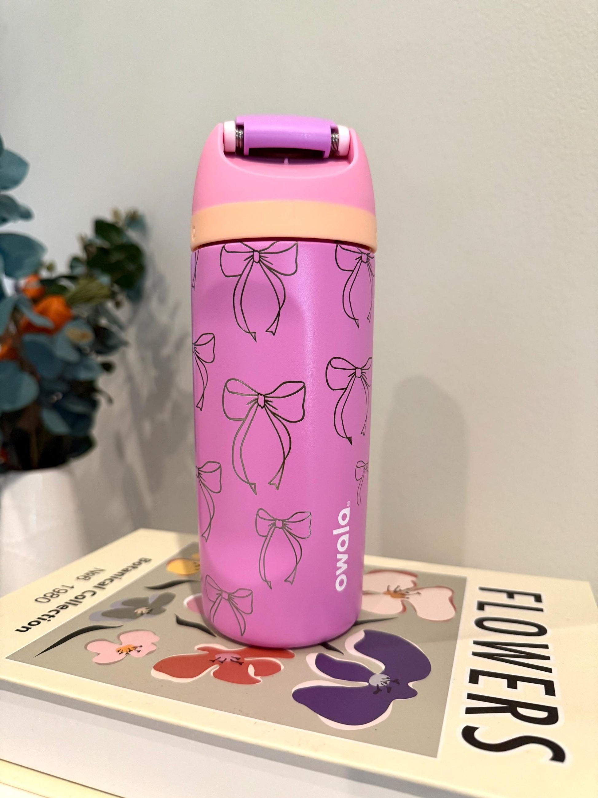 Custom Kids Engraved Owala, Pink Bows Coquette Girly Tumbler, 16oz Free Sip, Engraved tumbler, Engraved Gift for girls
