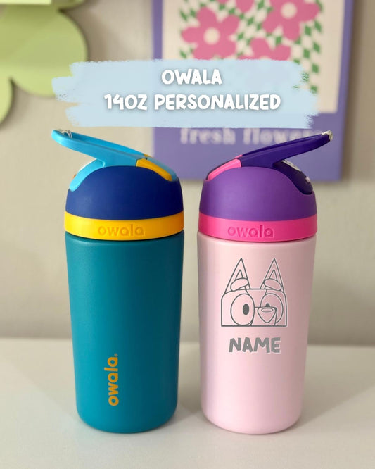 Custom Engraved Kids Tumbler Owala Flip 14oz Spill Proof, Bluey Engraved tumbler, Toddler cup, Cartoon dog, Bluey gift for boys and girls