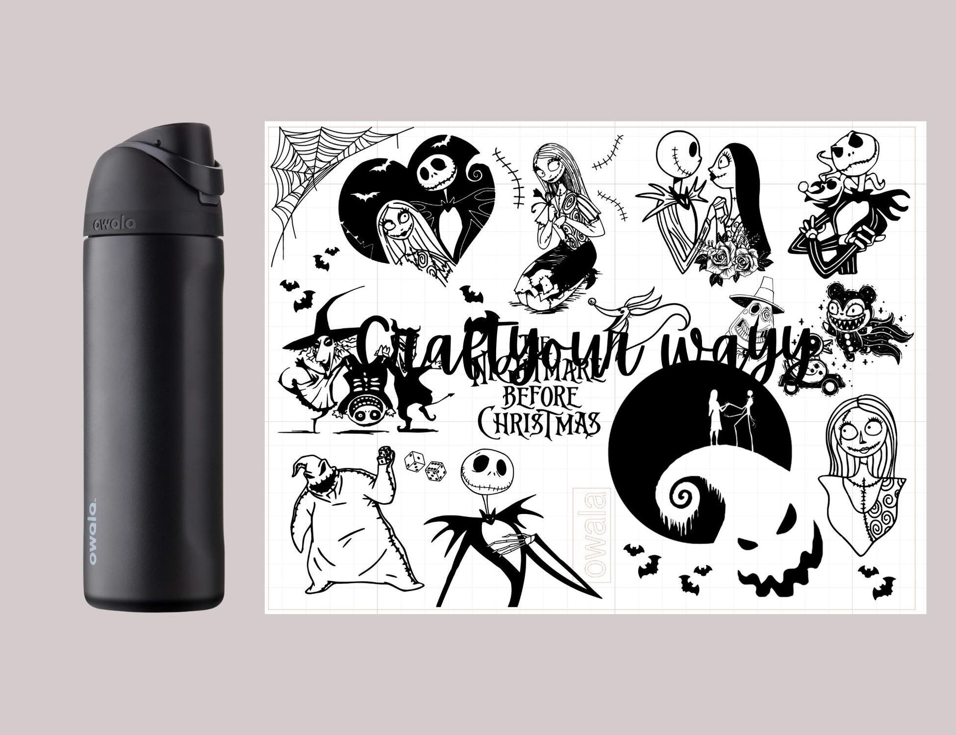 Custom Engraved Owala, Disney Nightmare Before Christmas,Owala Free Sip, Laser Engraved, Jack and Sally Tumbler, Disney engraved gifts