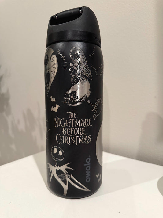 Custom Engraved Owala, Disney Nightmare Before Christmas,Owala Free Sip, Laser Engraved, Jack and Sally Tumbler, Disney engraved gifts