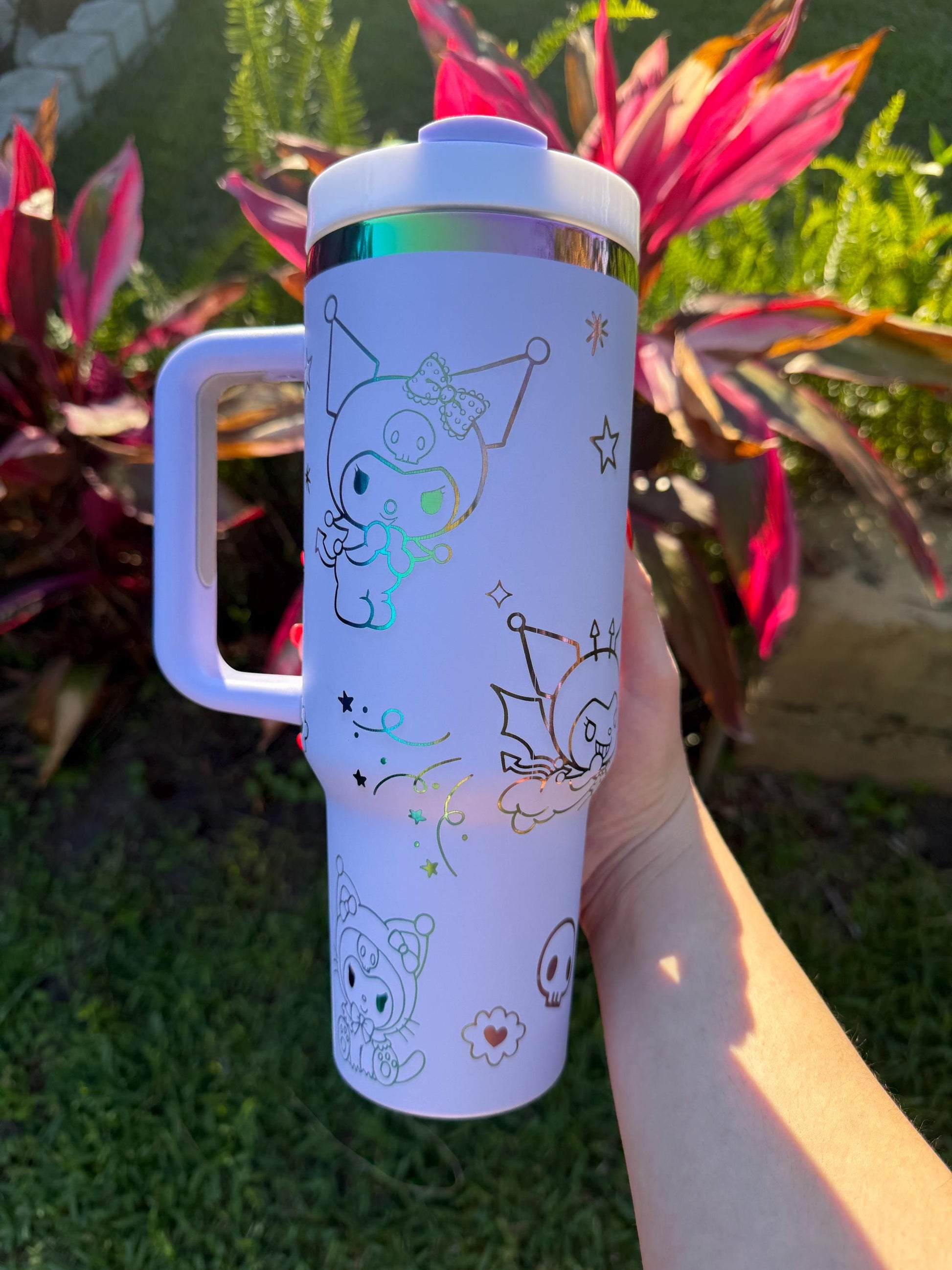 Kawaii Rainbow Tumbler, Kuromi Stanley Dupe, 40oz with handle, Laser Engraved, Kawaii Tumbler, engraved gifts, Kuromi my melody