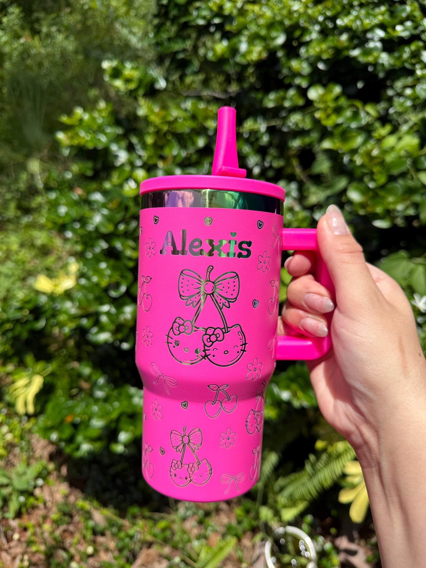 Custom Engraved Kids Tumbler, Kitty Tumbler, 20oz with handle, Engraved tumbler, Spill proof cup, HK Cherry gift for boys and girls Kawaii