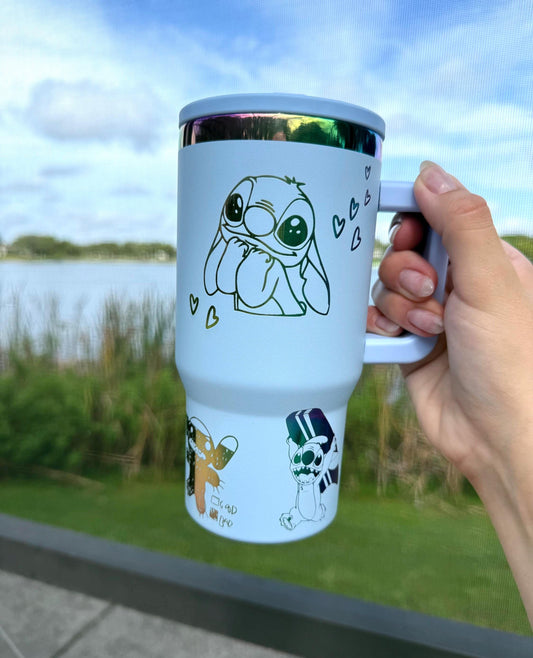 Custom Engraved Kids Tumbler, Lilo and Stitch Tumbler, 20oz with handle, Engraved tumbler, Spill proof cup, Stitch gift for boys and girls