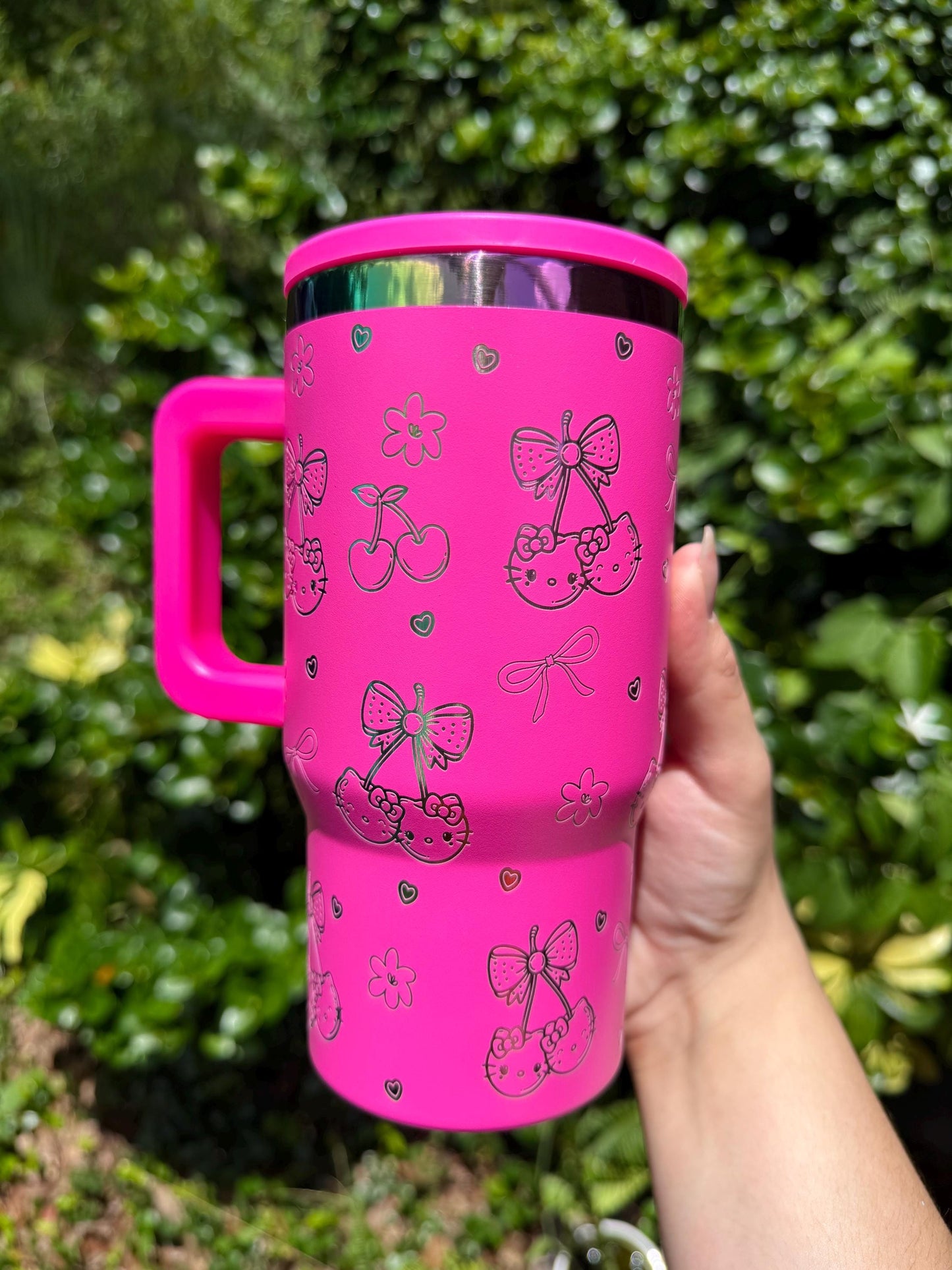 Custom Engraved Kids Tumbler, Kitty Tumbler, 20oz with handle, Engraved tumbler, Spill proof cup, HK Cherry gift for boys and girls Kawaii